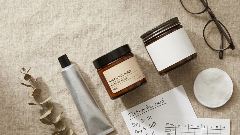 overhead-flat-lay-of-three-moisturizer-containers-and-notes--3 overhead-flat-lay-of-three-moisturizer-containers-and-notes--3