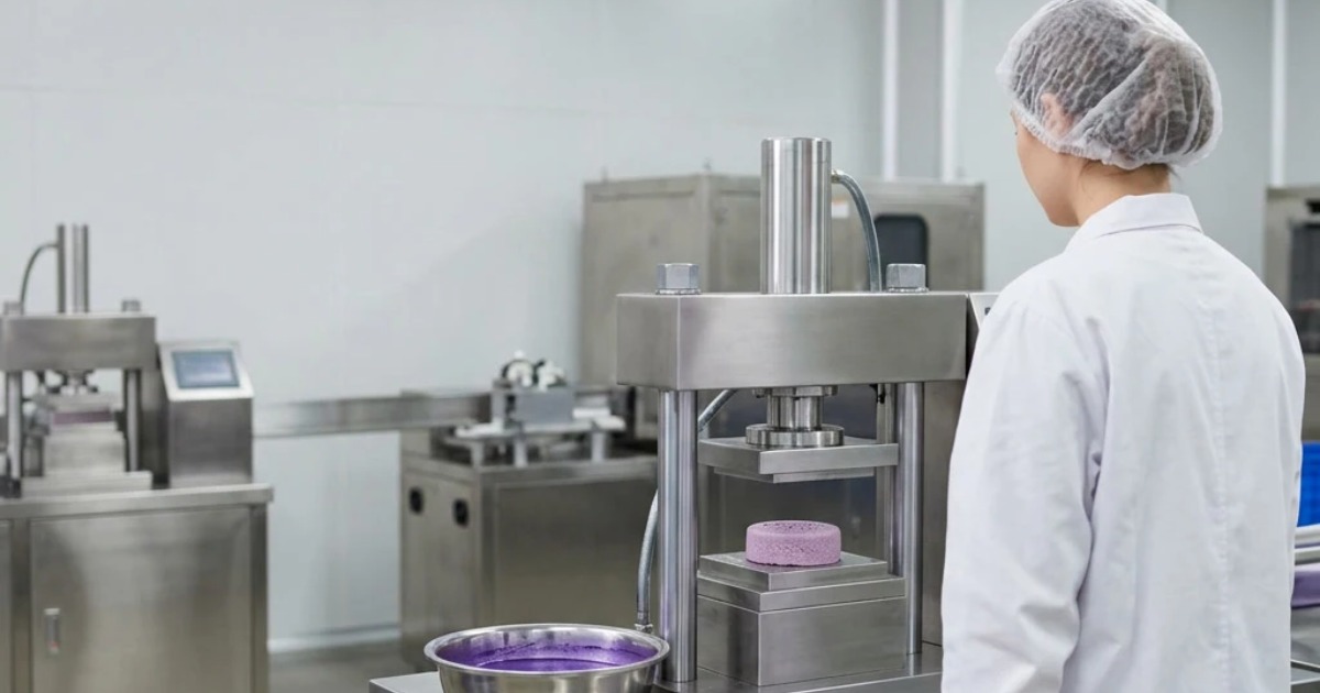 technician-inspecting-stamped-lilac-soap-bar-in-factory-2