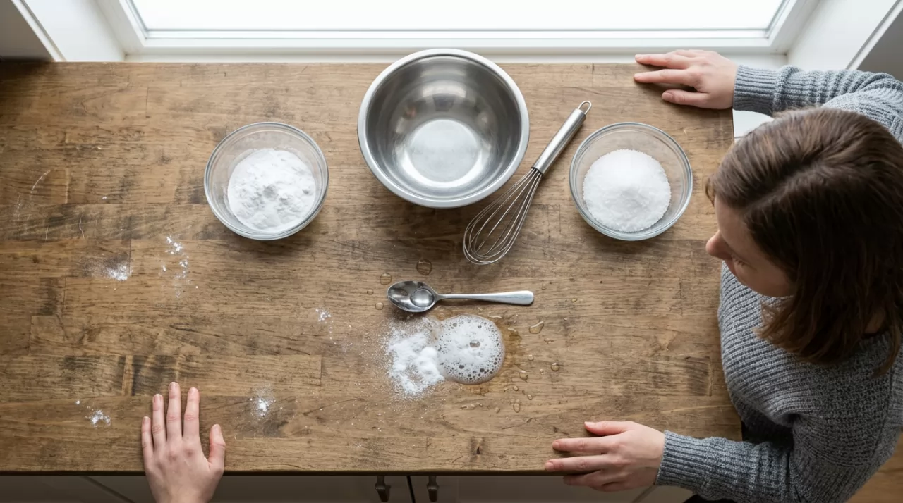 product-1280-714 Bowls of baking soda and citric acid with a few drops of water starting to fizz