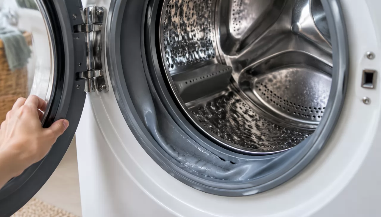 Clean washer drum and rubber gasket after a hot cleaning cycle